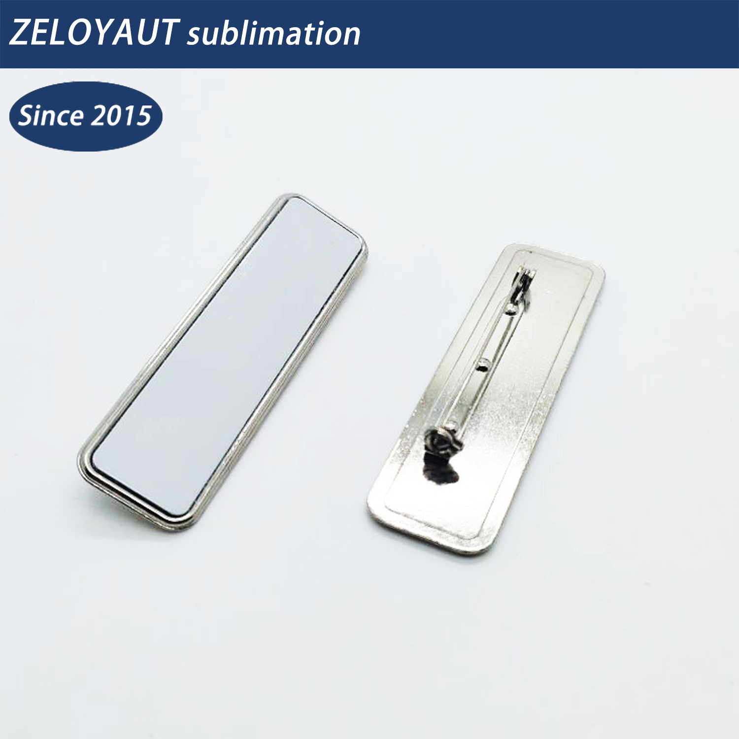 ZELOYAUT USA warehouse available Premium Rectangle Zinc Alloy metal blank sublimation lapel Pin Sliver and Golden pins badge
