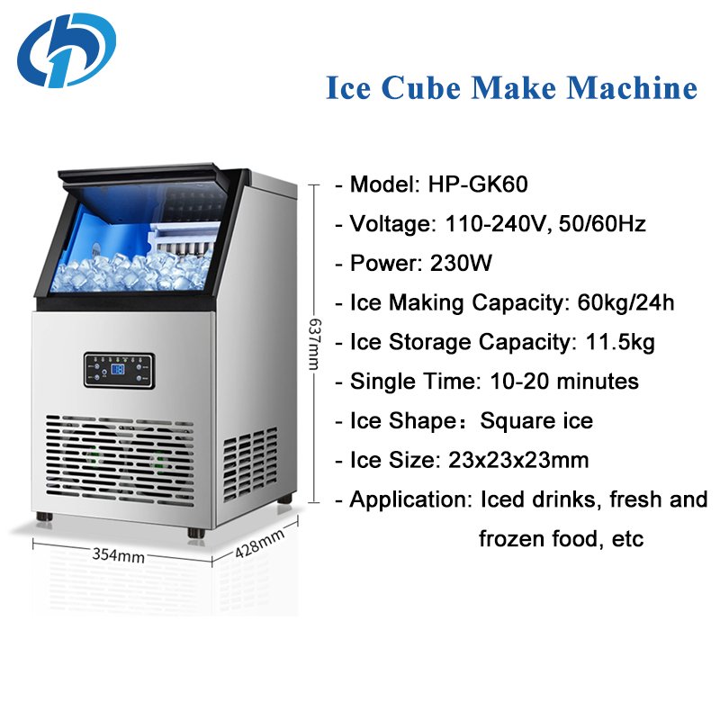 Ice Cube Machine 60kg 24h Automatic Small Stainless Steel Ice Block Maker Home Commercial Ice Making Machine For Business Price