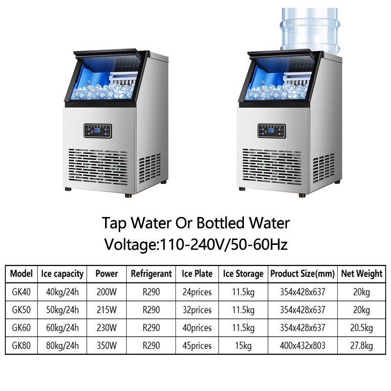 Ice Cube Machine 60kg 24h Automatic Small Stainless Steel Ice Block Maker Home Commercial Ice Making Machine For Business Price