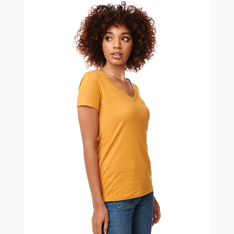 Custom women's Ideal V bamboo V neck tee shirt made from light weight sustainable bamboo viscose fiber fabrics with private tags