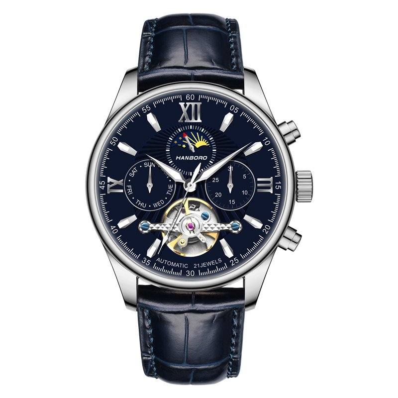 Business Flywheel Dual Calendar Waterproof Men's fully automatic Mechanical watch Fashion Hollow watch