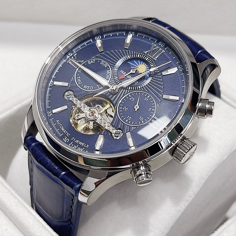 Business Flywheel Dual Calendar Waterproof Men's fully automatic Mechanical watch Fashion Hollow watch