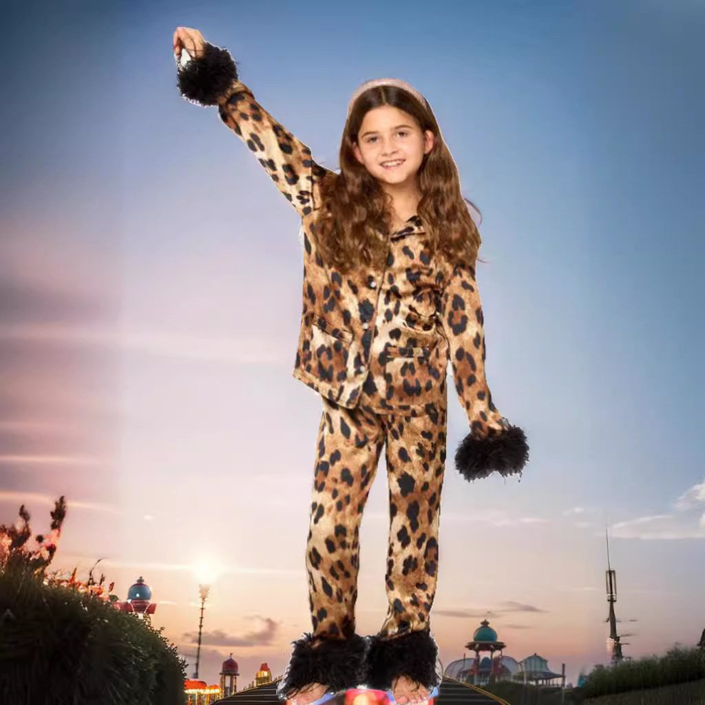 Hot sale Parent-Child Long Sleeve Christmas Pajamas Button Sleepwear Pjs Set Two Piece Loungewear Feather Trim Women Pajamas