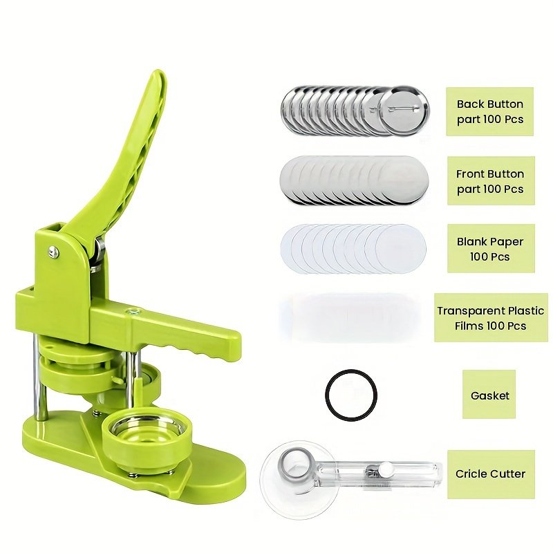 Green Button Maker Machine Kit with Button Parts, Pictures, Circle Cutter, Professional Practical Jewelry Making Tool Supplies
