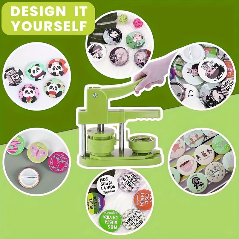 Green Button Maker Machine Kit with Button Parts, Pictures, Circle Cutter, Professional Practical Jewelry Making Tool Supplies