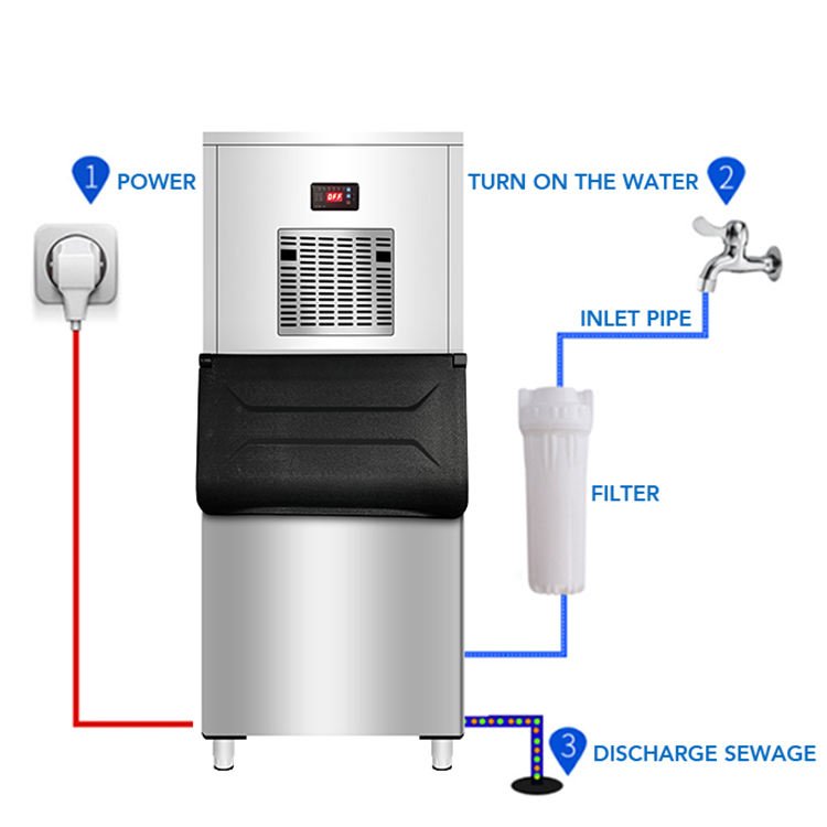 Ice Maker Machine Commercial 200KG Snow Flake Ice Maker Nugget Snowflake Ice Block Making Machines For Business Stainless Steel