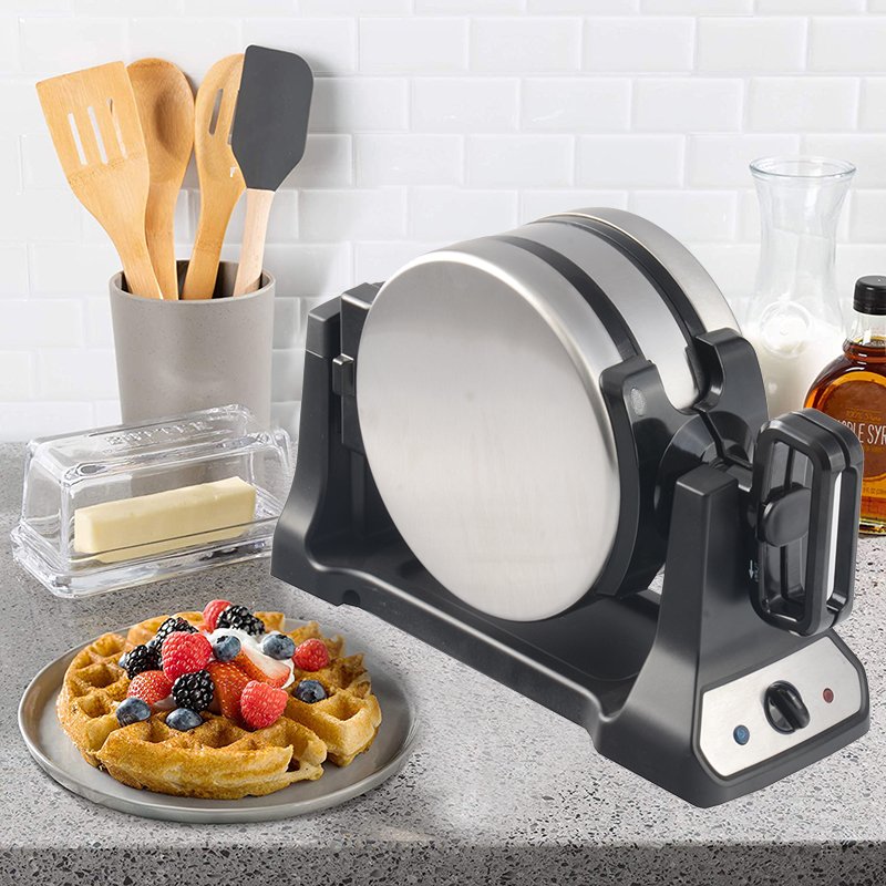 Stainless Steel Make 2 Separate Belgian Rotary Waffle Machine Rapid Button 3 Audio Beep Signal 1"Thick Rotating Waffle Maker
