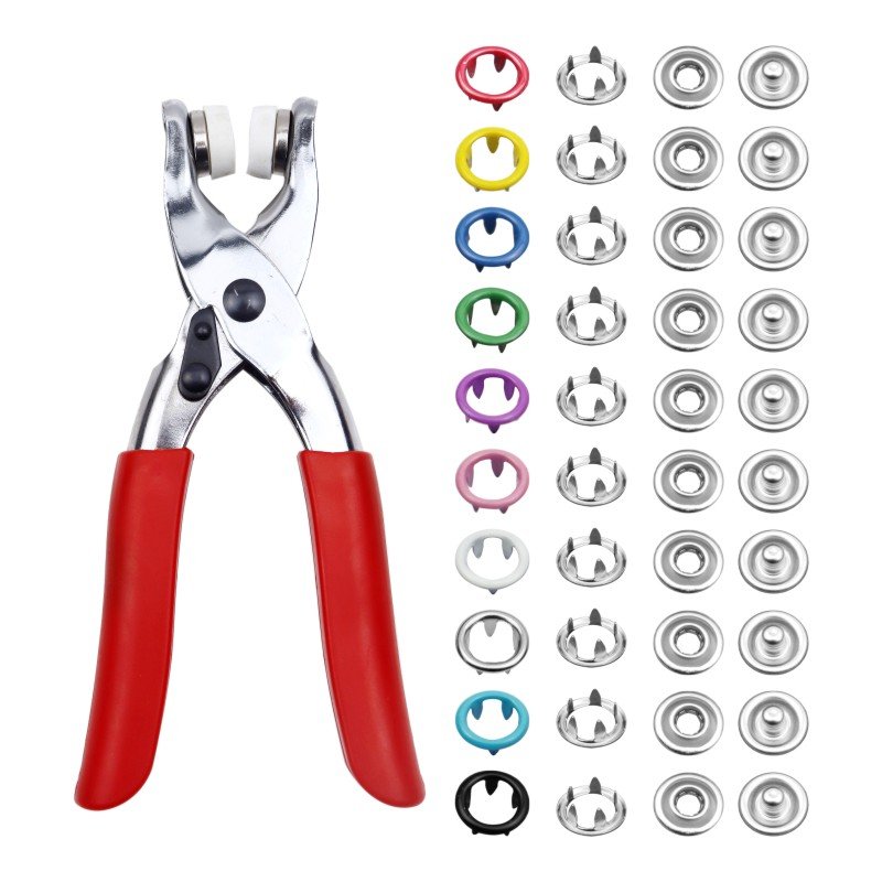 Wholesale the latest 100 sets of 9.5 mm metal button Kit fastener pliers punch free tools