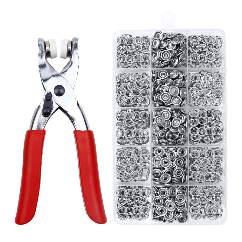 Wholesale the latest 100 sets of 9.5 mm metal button Kit fastener pliers punch free tools