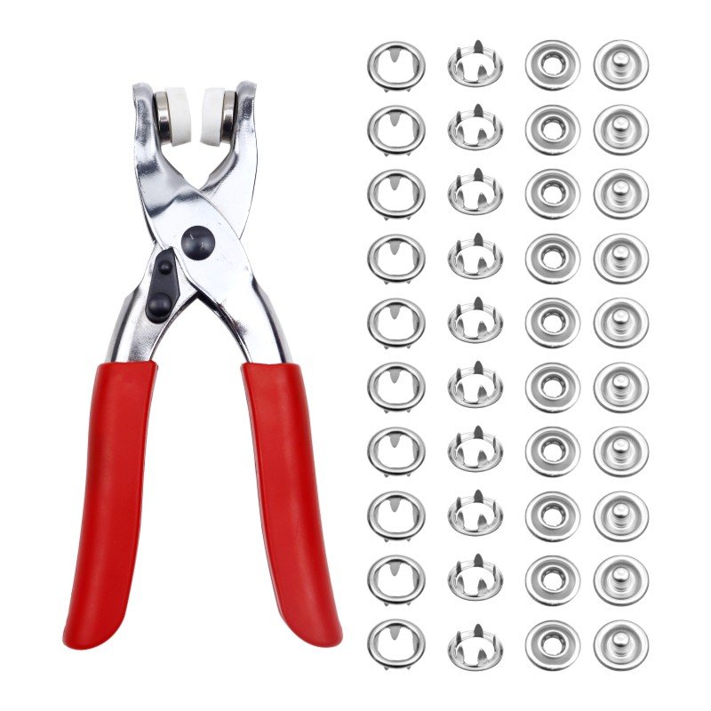 Wholesale the latest 100 sets of 9.5 mm metal button Kit fastener pliers punch free tools
