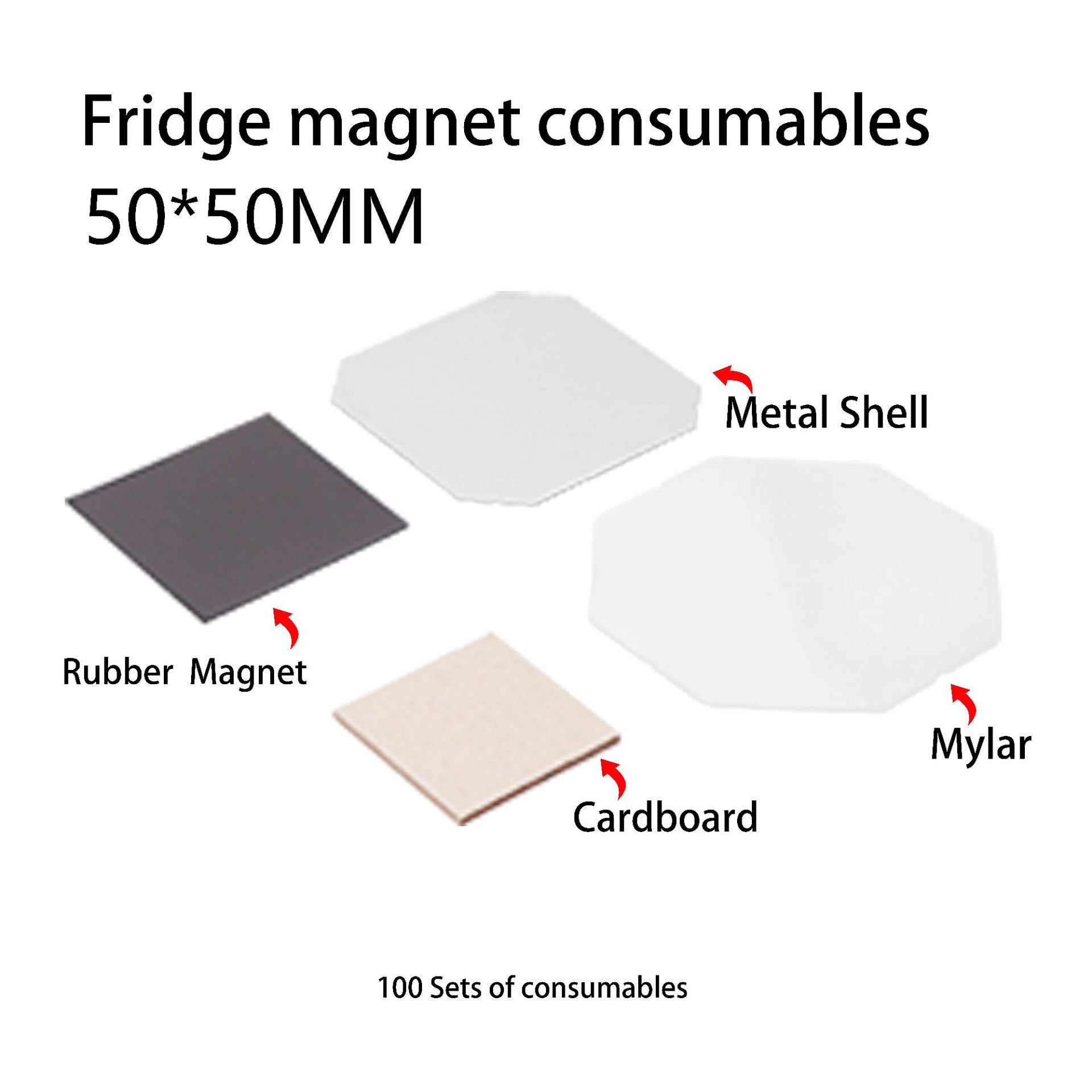 50*50Mm Fridge Square Magnet button complete set Tinplate Refrigerator Pin Photo Badge Fridge Magnet Making Machine