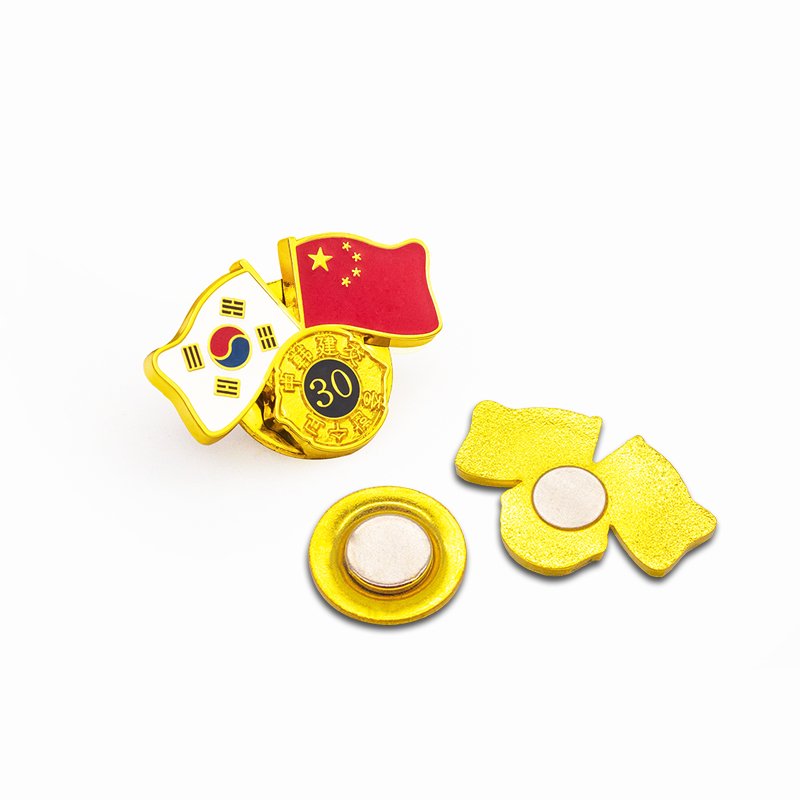 Wholesale Charging Book Clothing Gold Korea Crafts Hard Enamel Safety Brooch Metal Custom Magnetic Flags Pin