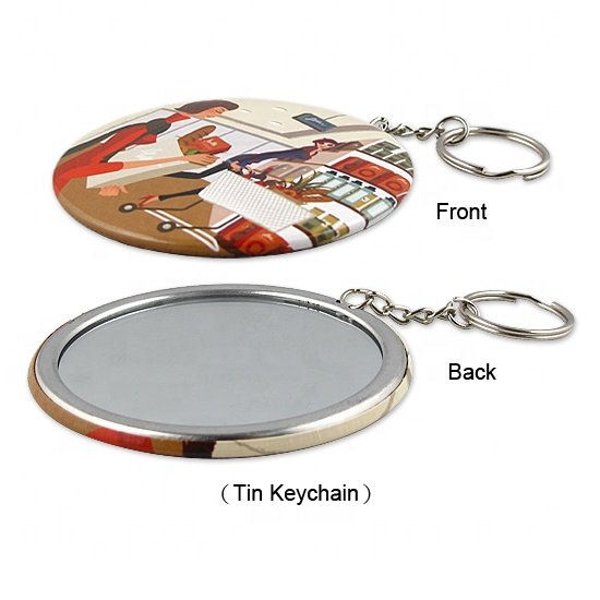 Wholesales 3cm Tin Mirror Button Badge Keyrings