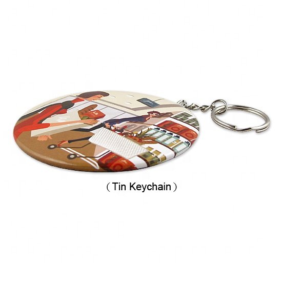Wholesales 3cm Tin Mirror Button Badge Keyrings