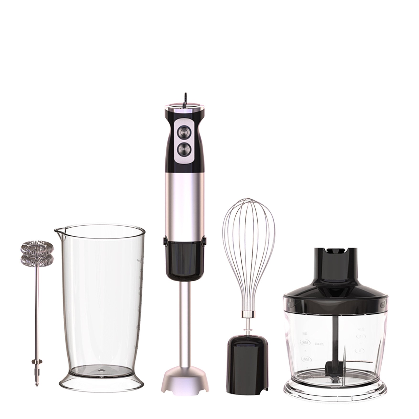 500W 6-Speed Immersion Handheld Blender Stick Stainless Steel with Chopper Beaker Whisk