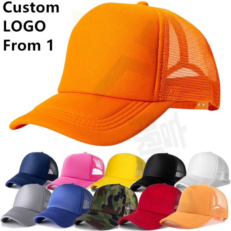 Custom Unisex Cotton Soft Mesh Running Baseball Cap 6 Panel Trucker Ball Hat With Leather Patches Logo
