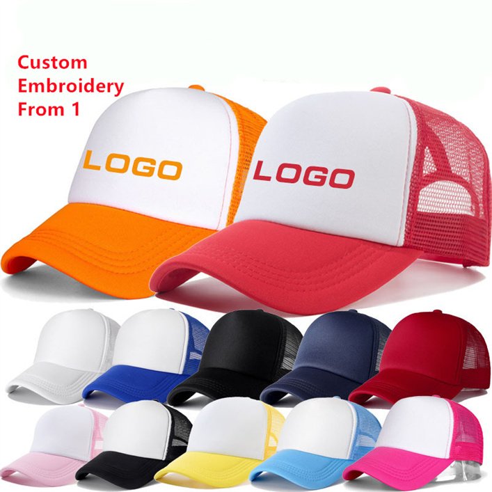 Custom Unisex Cotton Soft Mesh Running Baseball Cap 6 Panel Trucker Ball Hat With Leather Patches Logo