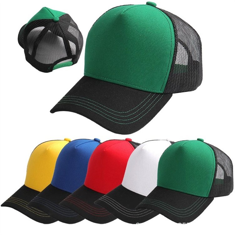 Custom Unisex Cotton Soft Mesh Running Baseball Cap 6 Panel Trucker Ball Hat With Leather Patches Logo