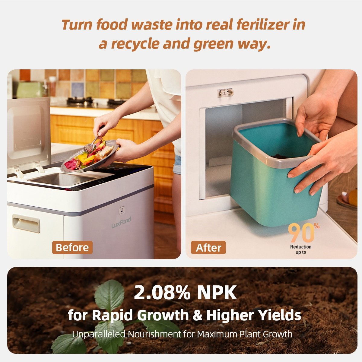 Odorless Composter Kitchen Counter Microbial Kitchen Waste Home Type Garbage Disposal Machine Machine