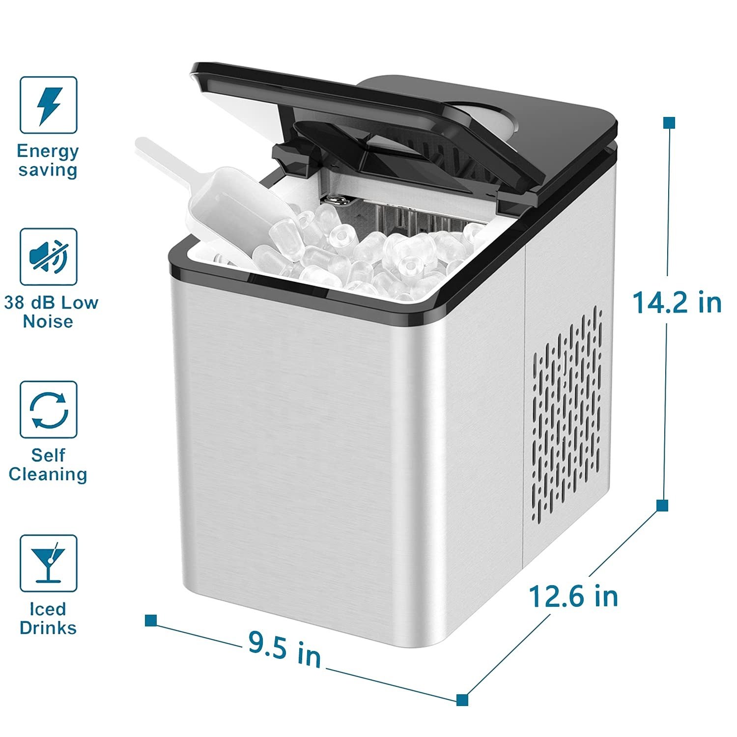 Ice Maker Machine Countertop 26 lbs in 24 Hours 9 Cubes Ready in 6 Mins Electric ice maker and Compact potable ice maker