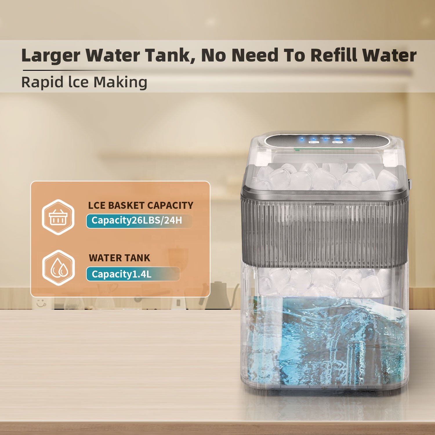 US stock 110V High Quality Countertop Ice Maker Adjustable Portable Electric bullet Ice Maker suitable for Household Office