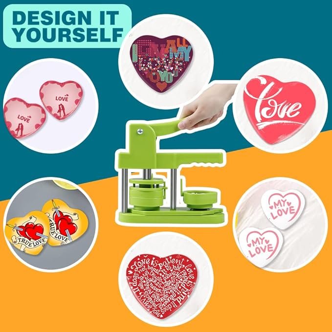 Heart Shape DIY Pin Button Maker Press Machine Kit Badge Punch Press with Free 100pcs Button Parts