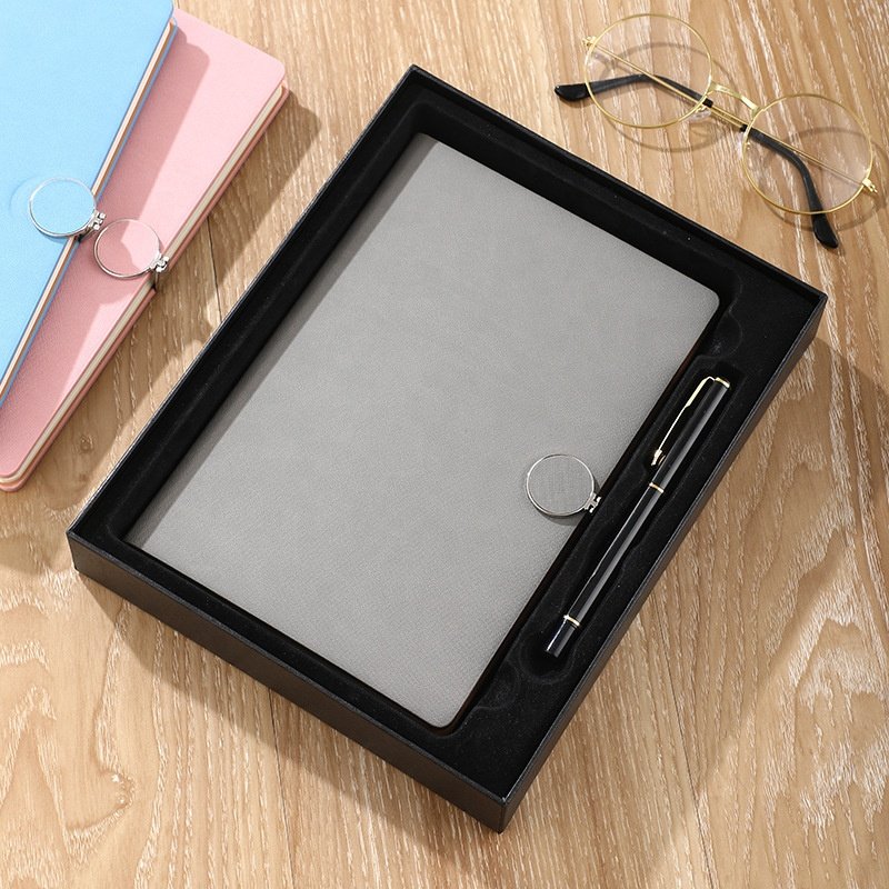 a5 Student diary magnetic circle button blue multi-color simple notebook Business notepad Solid color leather book