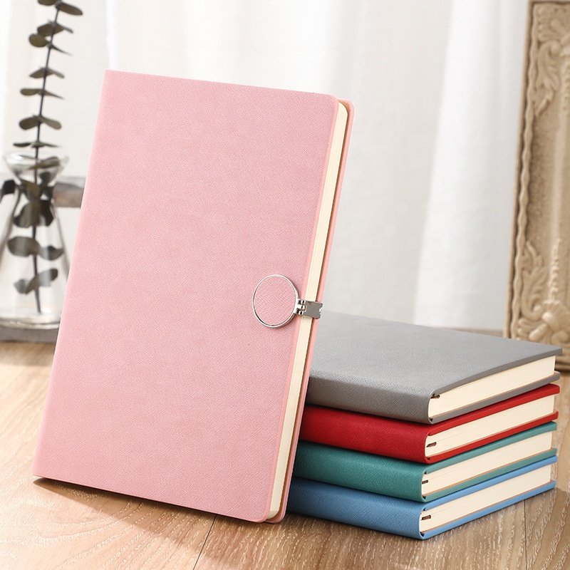 a5 Student diary magnetic circle button blue multi-color simple notebook Business notepad Solid color leather book