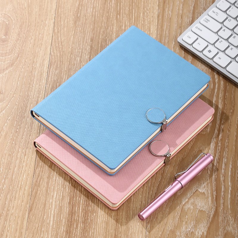 a5 Student diary magnetic circle button blue multi-color simple notebook Business notepad Solid color leather book