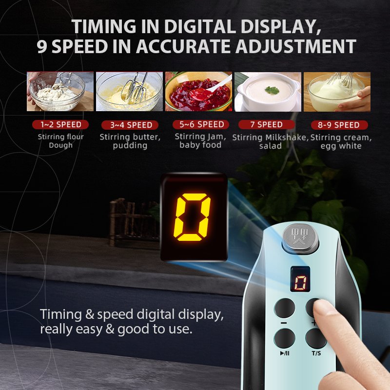 DC motor electric cake mixer 9-speed cook butter mixture ice cream machine bread dough kneader baking mixer portable mixer