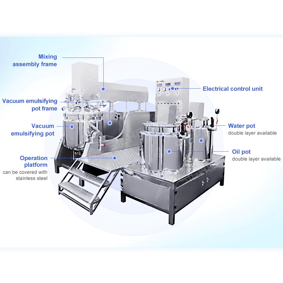 High Shear Vacuum Emulsifier Machine Skin Cosmetic Cream Making Machine Heating Homogenizer Mixer