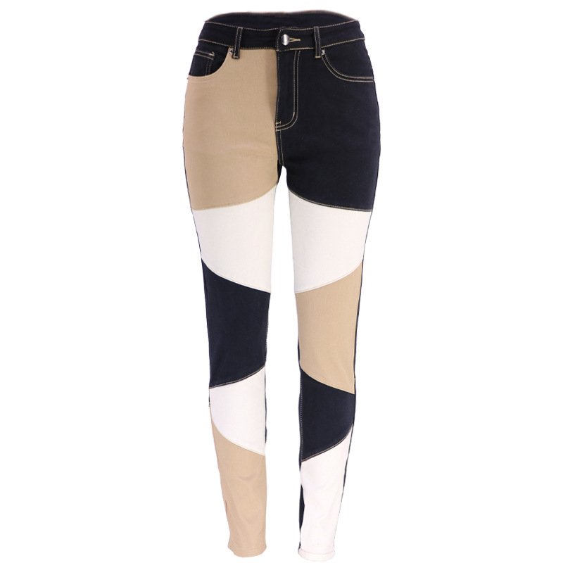 Women's Jeans Slim Deconstruct Panelled Patchwork High Waist Split Blue Long Denim Pants Autumn 2023 New