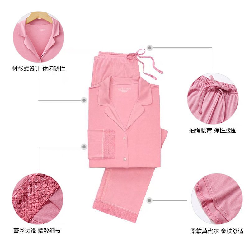 Custom Bamboo Viscose Women Pajamas for Women Set Soft Sleepwear Knit Long Top & Pants Loungewear Women Sets