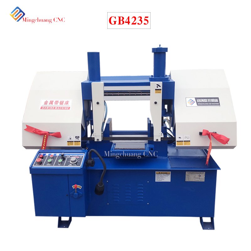 Small GB4235 horizontal hydraulic metal band saw machine, double column metal cutting band saw machine