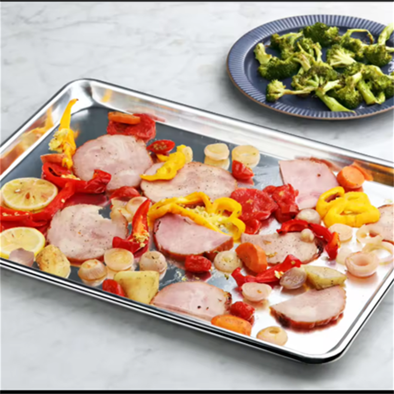 Manufacturer 304 stainless steel baking serving oven tray customized food grade perforated metal bakeware pan aluminum tray