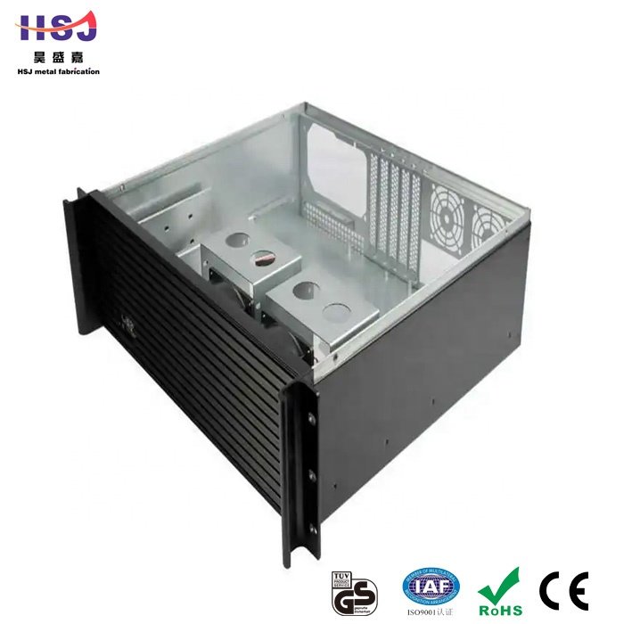 HSJ Factory custom sheet metal work fabrication case shell shaped metal shelf bracket stamping stainless steel welding bracket