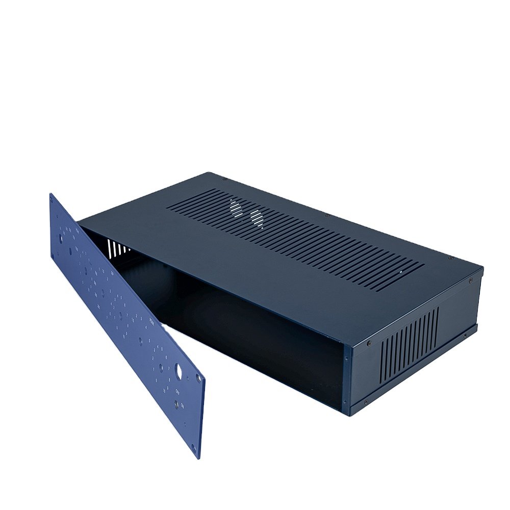 aluminum amplifier audio speaker metal enclosure battery powder coating sheet metal fabrication sheet metal shell