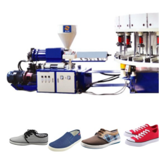Automatic direct injection machine for making sport/canvas/school shoes in PVC TPR material