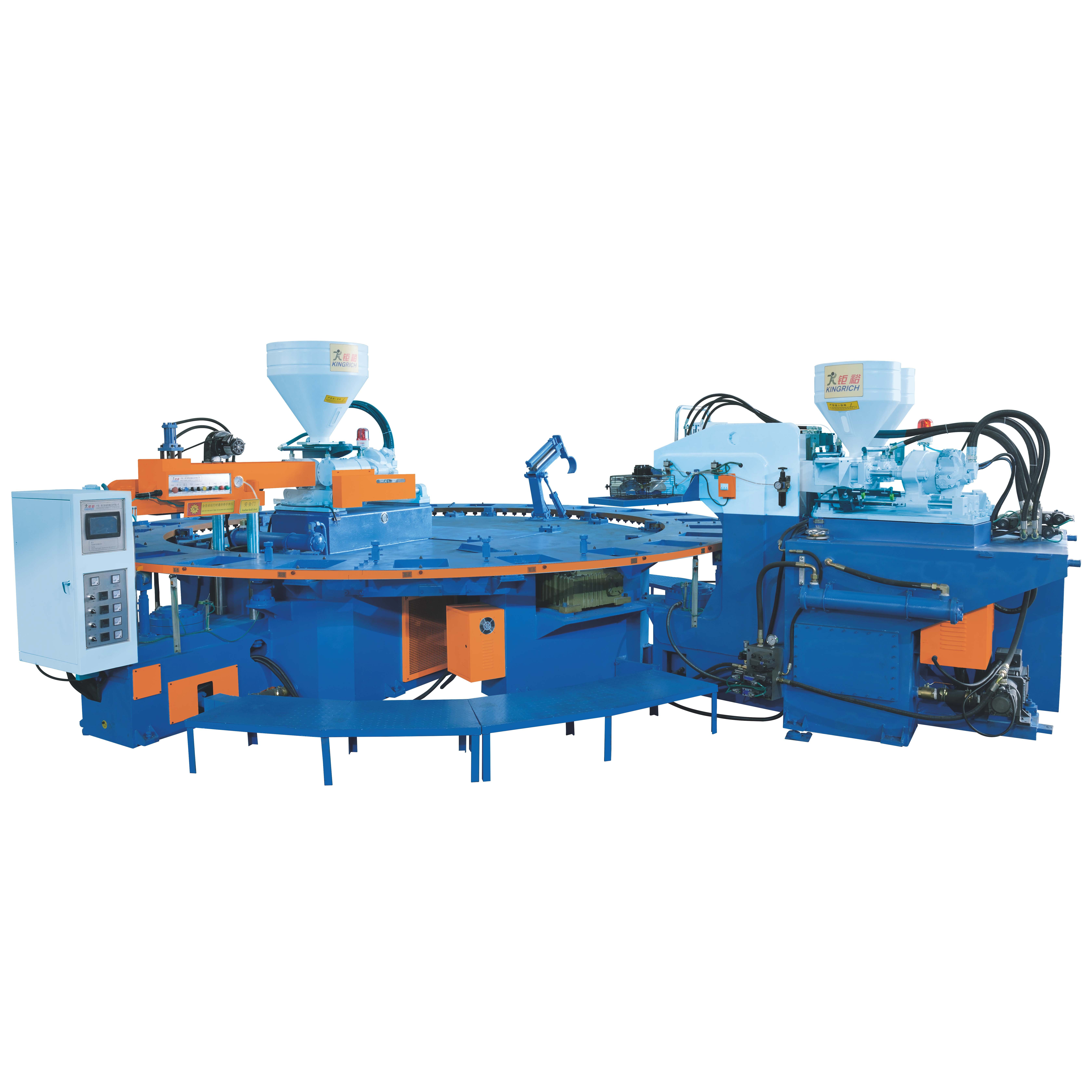 Full automatic rotary table pvc three color air blowing injection mould machine