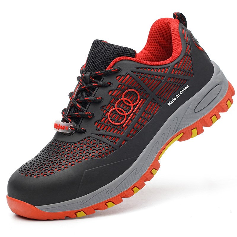 Breathable Flying Knit Light Weight Steel Toe Anti-static Protect Toe Anti-smash PVC Injection Moulding Machine Safety Shoes