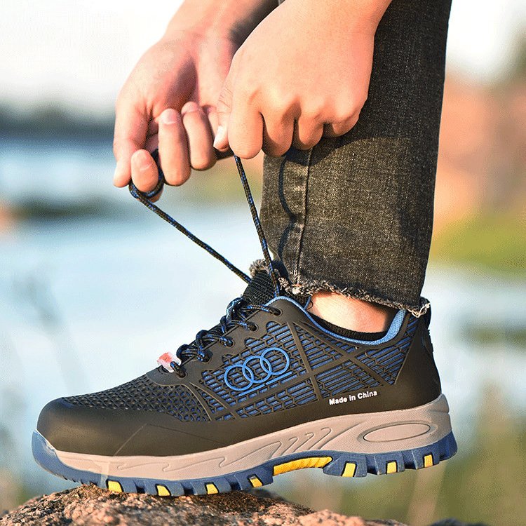 Breathable Flying Knit Light Weight Steel Toe Anti-static Protect Toe Anti-smash PVC Injection Moulding Machine Safety Shoes