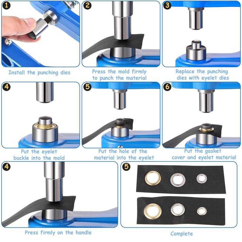 3 Die Hand Press Grommet Machine Grommets Eyelet Tool Kit with Grommets for fit mold DIY Craft Shoes Belt Cap