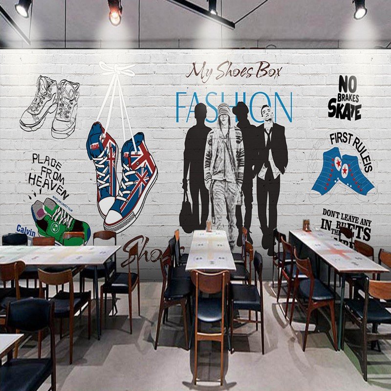 Shoe Store Fashion Model Gray Brick Wall Wallpaper Room Behang Wallpaper Foam Wallpaper
