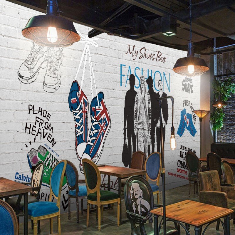 Shoe Store Fashion Model Gray Brick Wall Wallpaper Room Behang Wallpaper Foam Wallpaper
