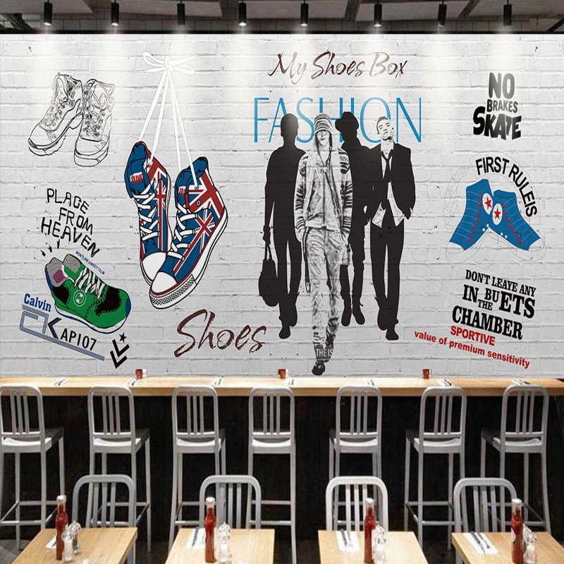 Shoe Store Fashion Model Gray Brick Wall Wallpaper Room Behang Wallpaper Foam Wallpaper