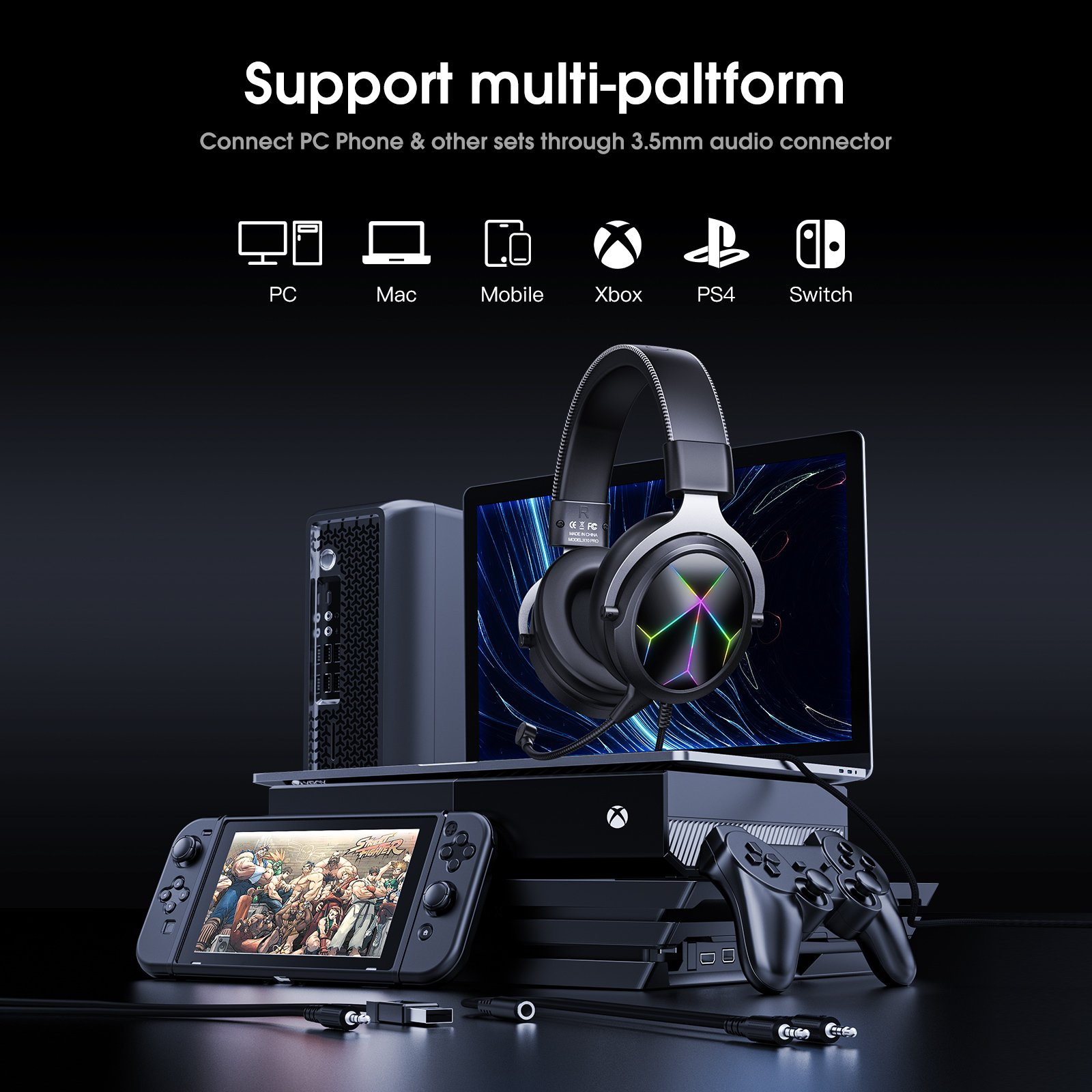 ONIKUMA X10 pro 3.5mm Over-Ear Stereo Wired Game Headphones Freely Convert Comfortable Earmuffs Headset With HD Mic