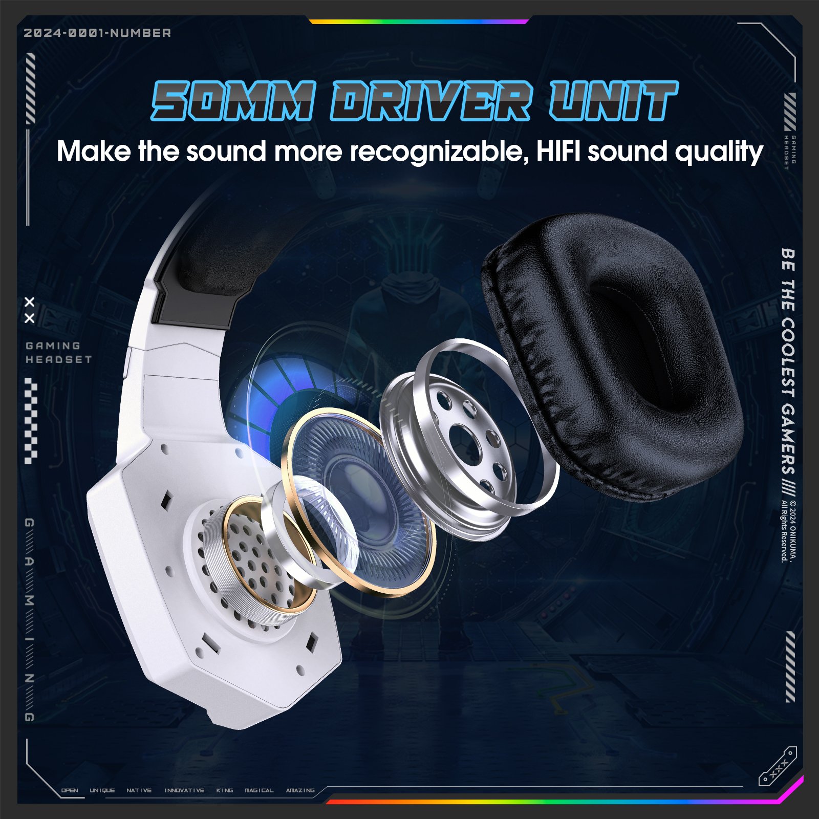 ONIKUMA GT806 HIFI Earphones BT V5.4 Wired Headphones Multi-Mode 2.4GHz RGB Noise-Cancelling Usb Headset With Microphone