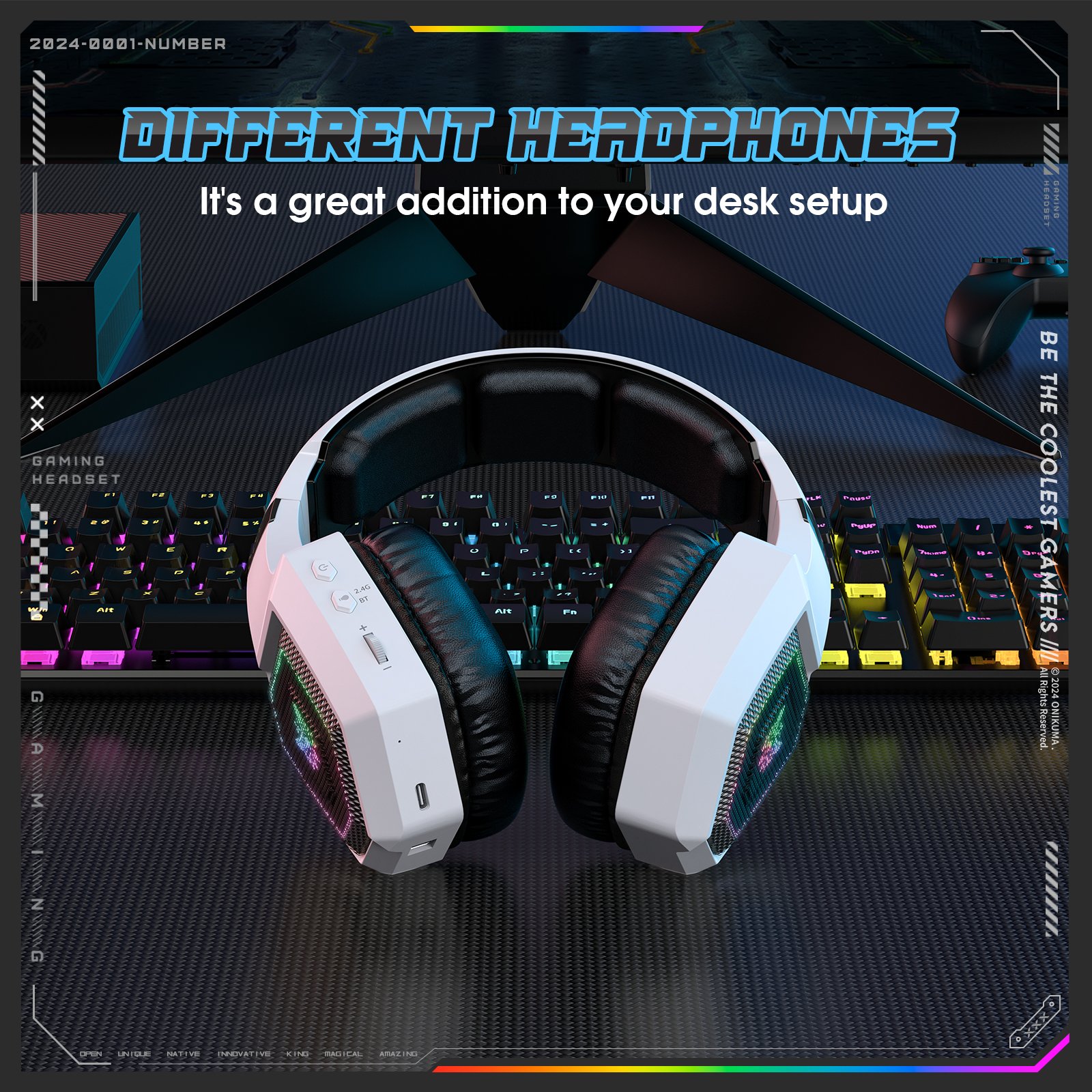 ONIKUMA GT806 HIFI Earphones BT V5.4 Wired Headphones Multi-Mode 2.4GHz RGB Noise-Cancelling Usb Headset With Microphone