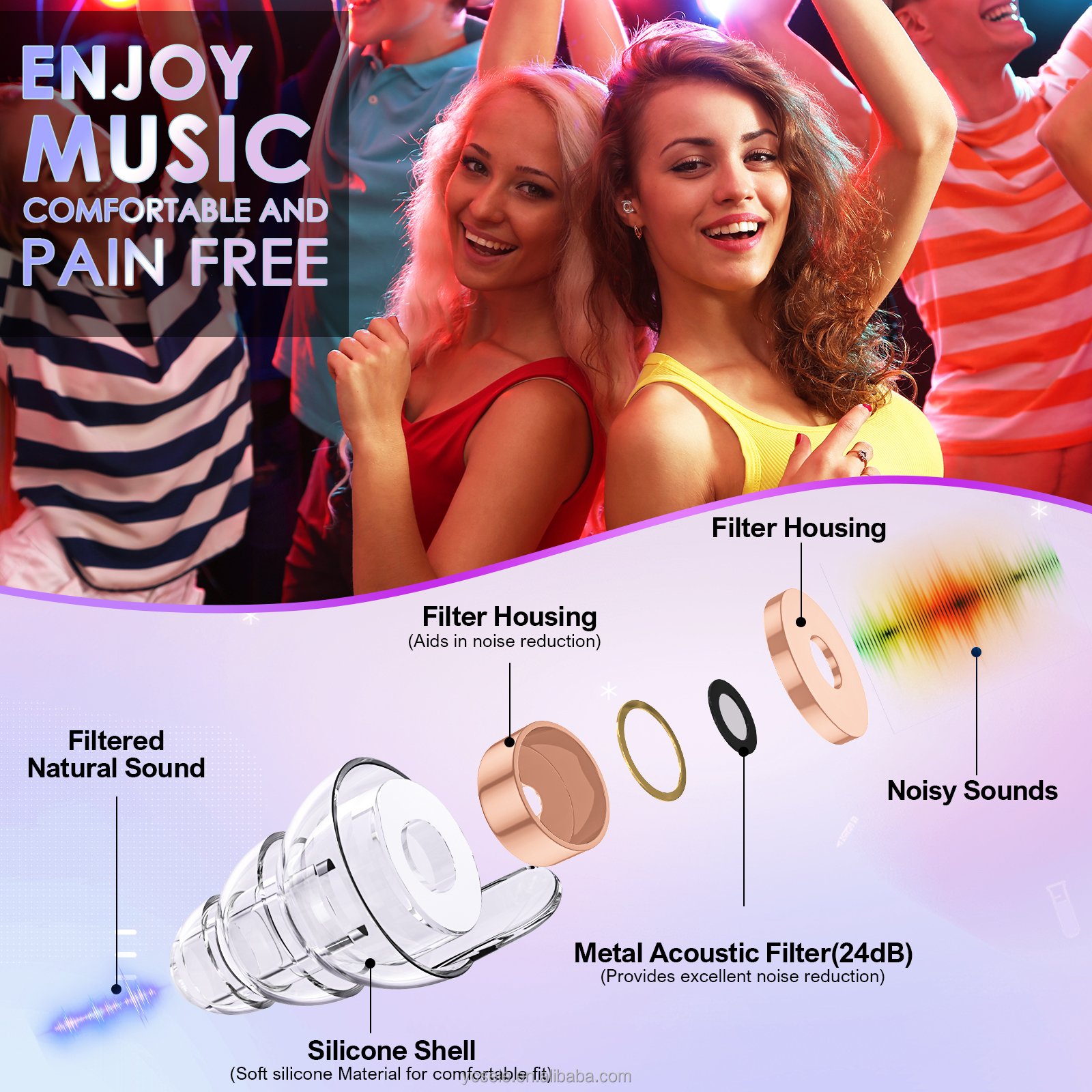 24db Custom music silicone noise cancelling earbuds shooting ear protection earplugs concert