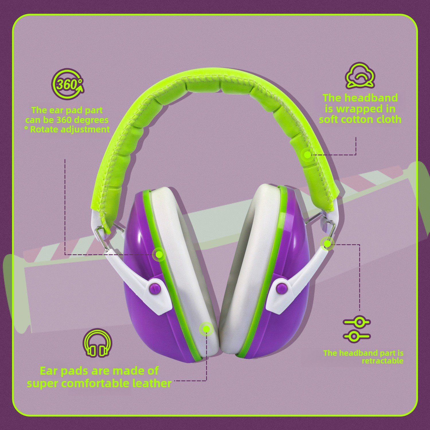 Cross-Border Kids' Stress Relief Sleep Learning Aids Anti-Noise Earmuffs Safety Noise Reduction Drum Shelf PU ABS Material